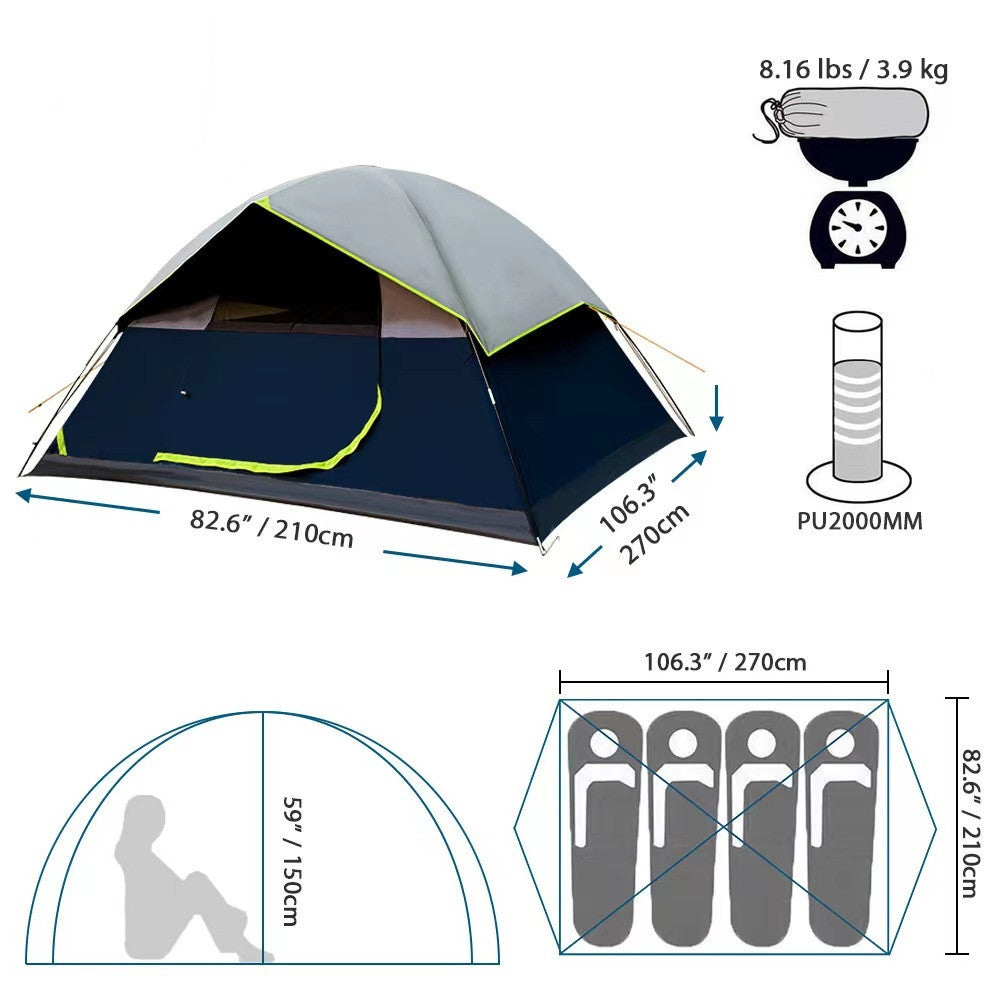 4-Person Black Coated Darkroom Tent for Family Camping & Backpacking - WildHorizonte 